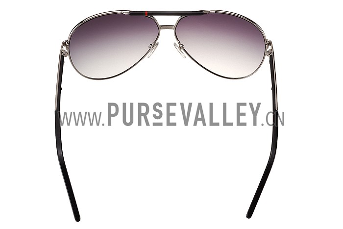 Gucci Aviator Web Detail Silver Temple Grey Lenses Sunglasses 308142