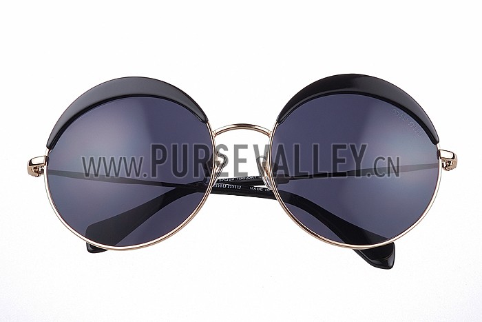 Miu Miu Noir Retro Round Semi-Rimless Black Sunglasses 307887
