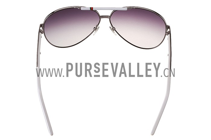 Gucci Aviator Web Detail White Temple Grey Lenses Sunglasses 308143