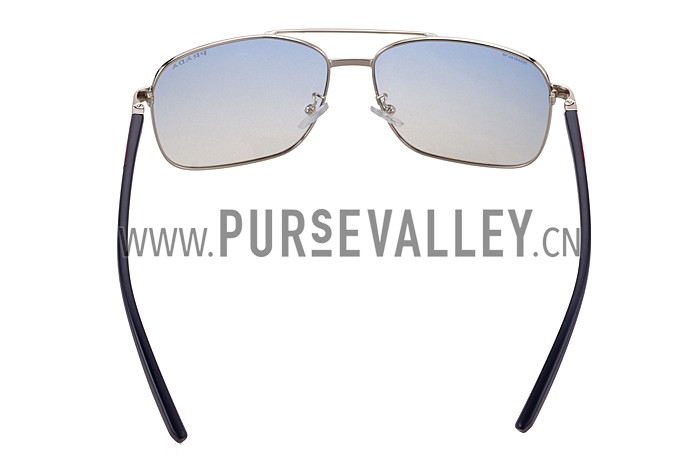 Prada Square Linea Rossa Logo Silver Frame Sunglasses 308221