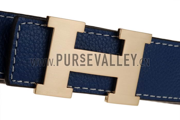 Hermes Blue Belt with Golden H Buckle
