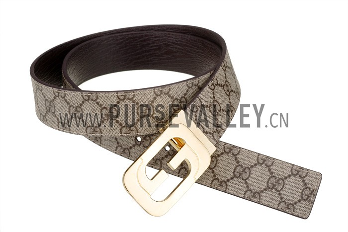 Gucci Replica Rectangular Brass Double G Buckle Reversible Monogram Belt