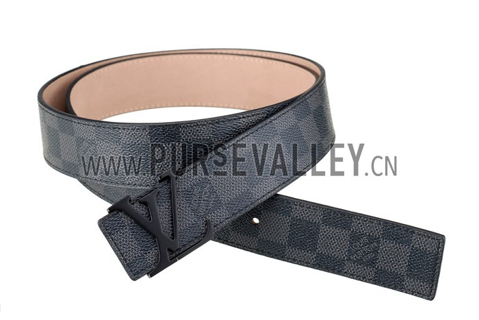 Louis Vuitton Replica Black Ruthanium Finished Logo Buckle Louis Vuitton Graphite Leather Belt