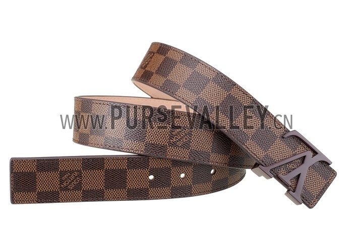 Louis Vuitton Replica Brown Ruthenium Finished Logo Buckle Louis Vuitton Damier Canvas Leather Belt