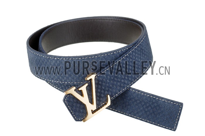 Louis Vuitton Replica Brass Logo Buckle Blue Suede Leather Belt