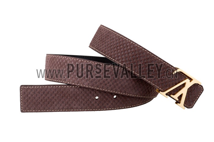 Louis Vuitton Replica Brass Logo Buckle Brown Suede Leather Belt