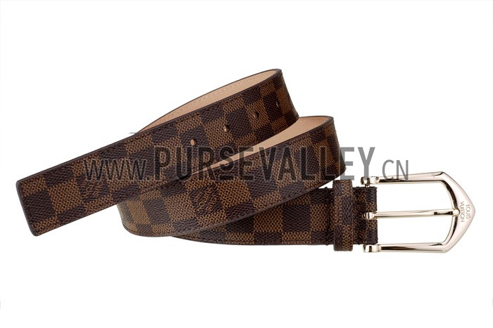 Louis Vuitton Replica Arrow Shaped Brass Hook Buckle Damier Canvas Leather Belt