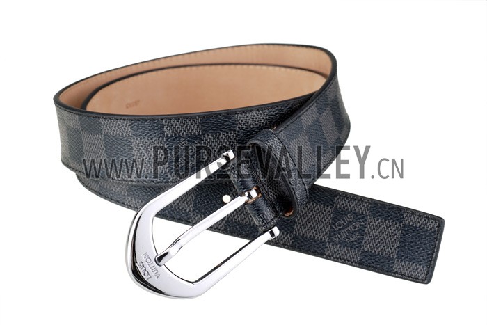 Louis Vuitton Replica Arrow Shaped Silver Hook Buckle Damier Graphite Leather Belt