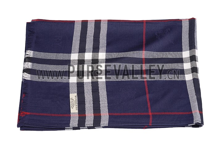 Burberry Check Dark Blue And Red Scarf 607959