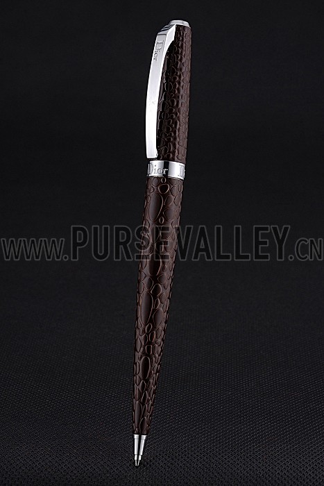 Christian Dior Silver Rimmed Fully Embossed Brown Ballpoint Pen 622731