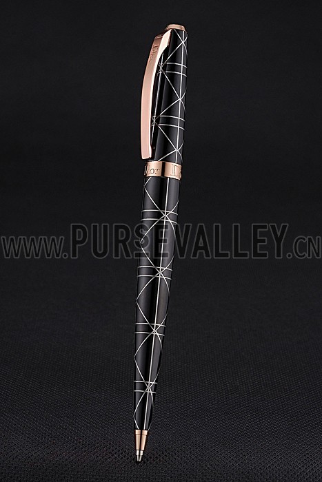 Christian Dior Gold Rimmed Silver Pattern Black Ballpoint Pen 622733