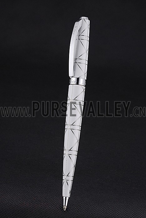 Christian Dior Silver Rimmed Silver Pattern White Ballpoint Pen 622734