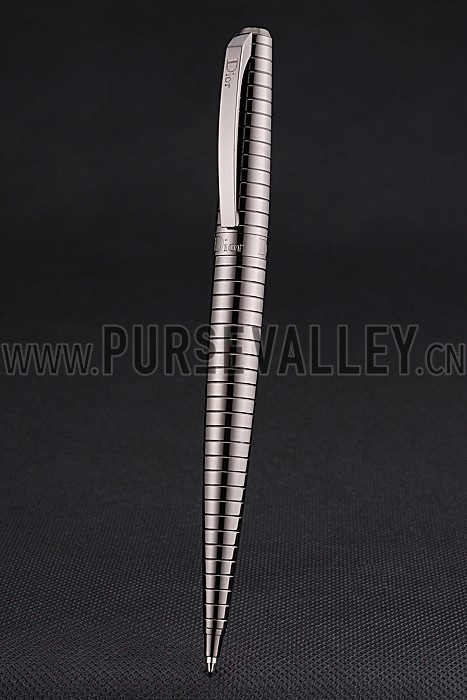 Christian Dior Horizontally Grooved Dark Grey Brown Ballpoint Pen 622741