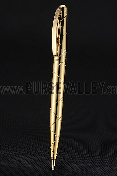 Christian Dior Pattern Grooved Gold Ballpoint Pen 622743