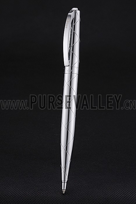Christian Dior Pattern Grooved Silver Ballpoint Pen 622744