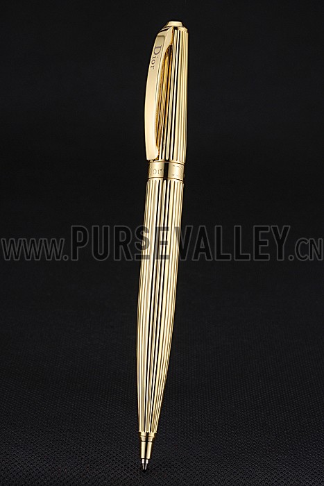 Christian Dior Vertically Grooved Gold Ballpoint Pen 622747