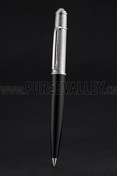 Cartier Silver Rimmed Silver Wave Pattern Upper Body Black Ballpoint Pen 622768