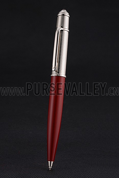 Cartier Silver Rimmed Silver Wave Pattern Upper Body Red Ballpoint Pen 622769
