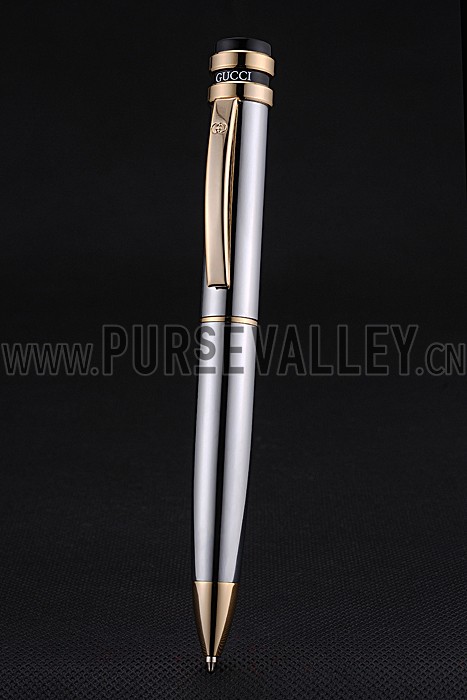 Gucci Gold Rimmed Silver Ballpoint Pen 622785