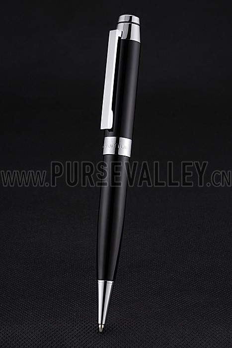 Louis Vuitton Silver Rimmed Black Ballpoint Pen 622797