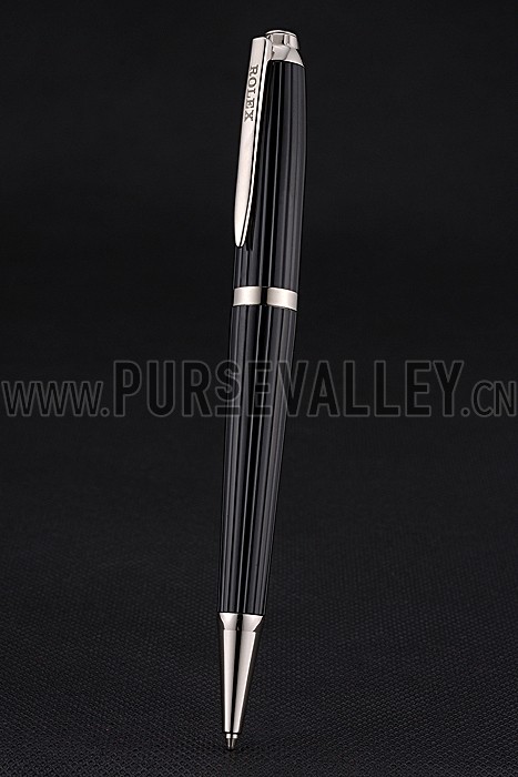 Rolex Silver Rimmed Black Ballpoint Pen 622807