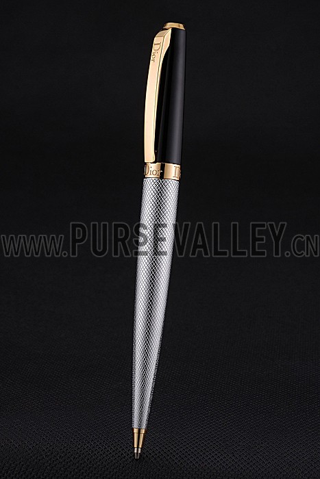 Christian Dior Gold Rimmed Silver Embossed Lower Body Black Ballpoint Pen 622726