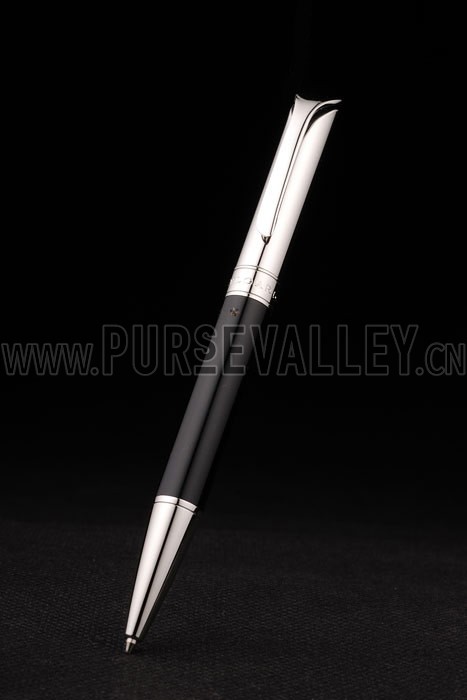 Bvlgari Slim Silver Tipped Black Ballpoint Pen With Bvlgari Engaved Silver Back
