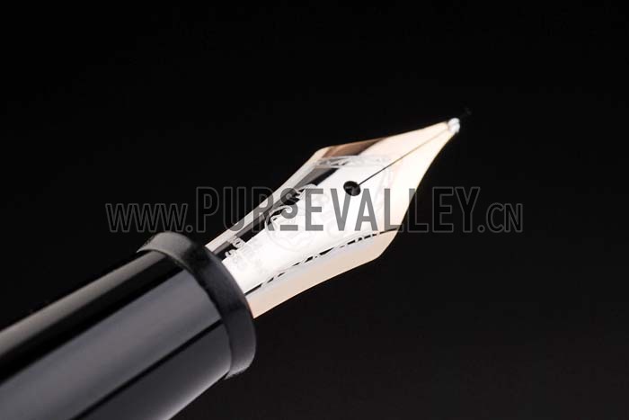 MontBlanc Gold Trimmed Black Enamel Fountain Pen With MB Engraving