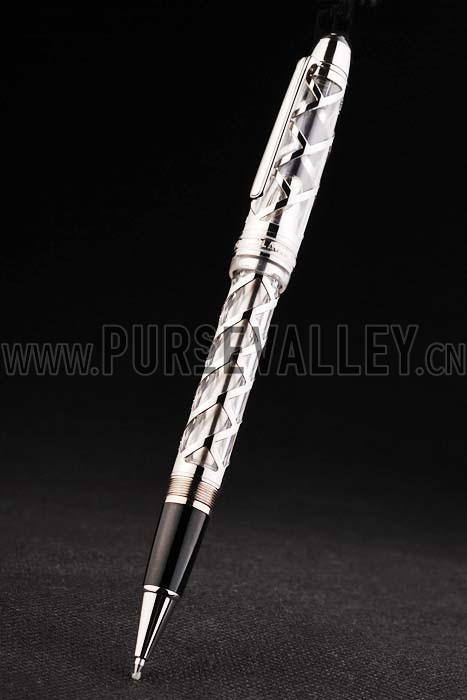 MontBlanc Transparent Silver Cutwork Pattern Ballpoint Pen With MB Engraved Fancy Cap 98055