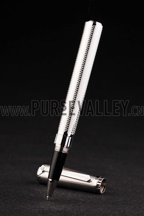 MontBlanc Silver Cutwork Ballpoint Pen With MB Engraved Cap 98056