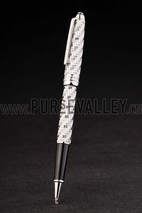 MontBlanc Basket Weave Pattern Silver Ballpoint Pen With Bvlgari Engraved Cap