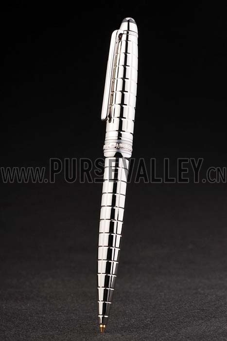 MontBlanc Silver Vertical Grooved Cutwork Slim Ballpoint Pen With MB Engraving