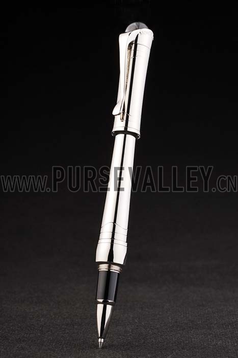 MontBlanc Silver Ballpoint Pen With MB Engraved Curved Silver Cap