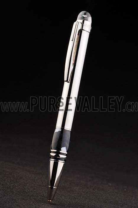 MontBlanc Pointed Tip Thick Rounded MB Engraved Silver Ballpoint Pen With Black Trimming