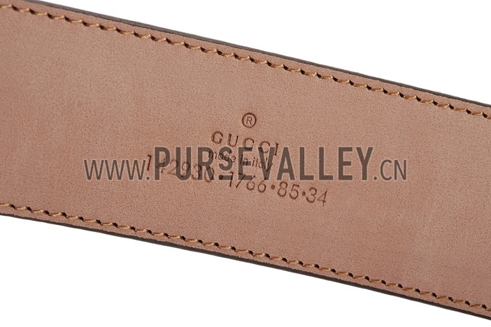 Gucci Web Brown Leather Belt with Golden Rimmed Buckle