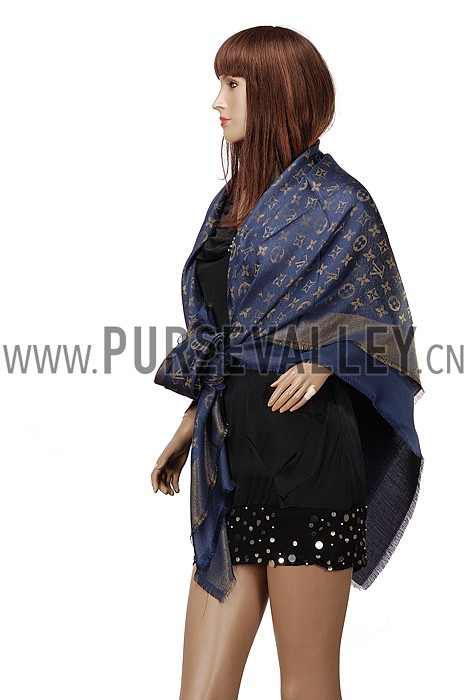 Louis Vuitton Dark Blue Gold Monogram Shawl 621732