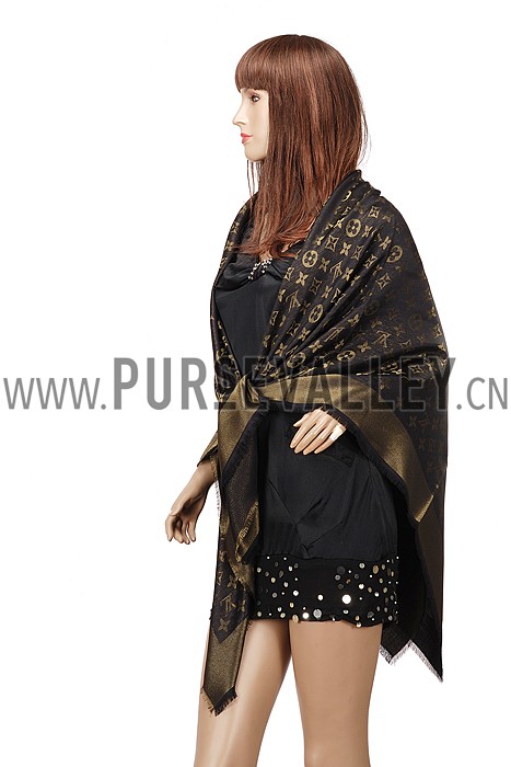 Louis Vuitton Black Gold Monogram Shawl 621731