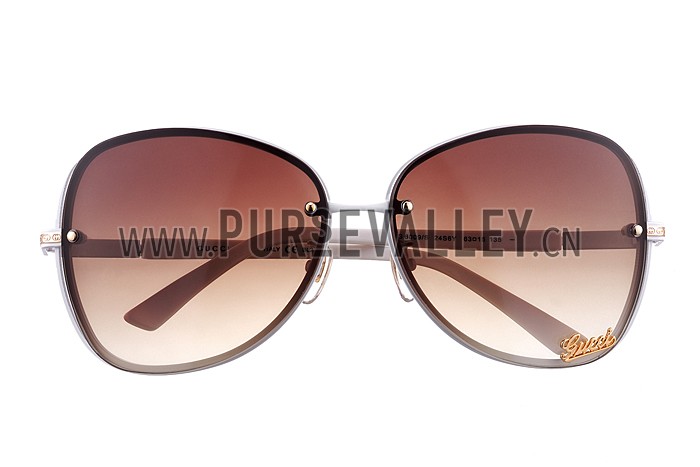 Gucci Aviator Gucci Logo On Lens White Frame Sunglasses 307891