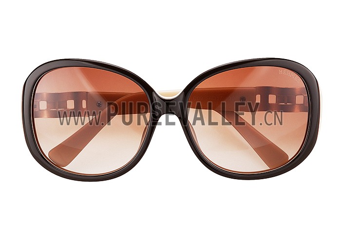 Hermes Oversized Round Frame Beige Sunglasses 308098