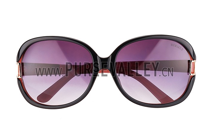 Hermes Oversized Round Frame Black Sunglasses with Metal Carriage Detail 308106