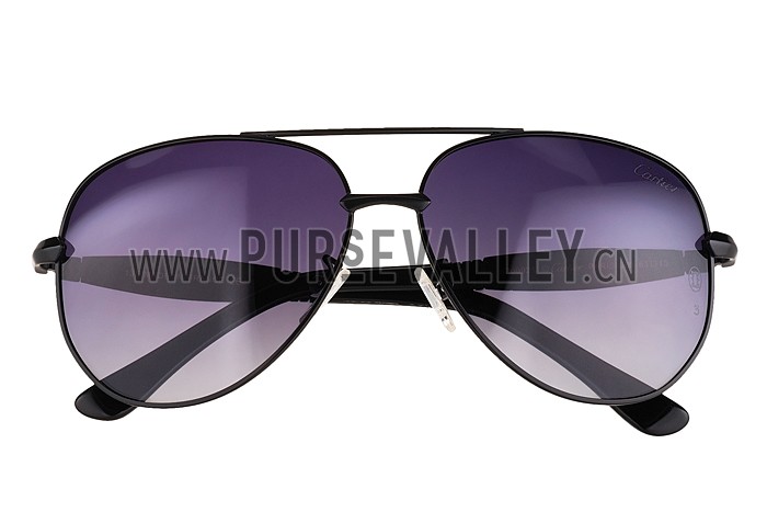 Cartier Aviator Black Frame Grey Lenses Sunglasses 308124