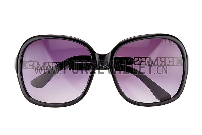 Hermes Large Oversized Black Frame Sunglasses with Metallic Logo 308101