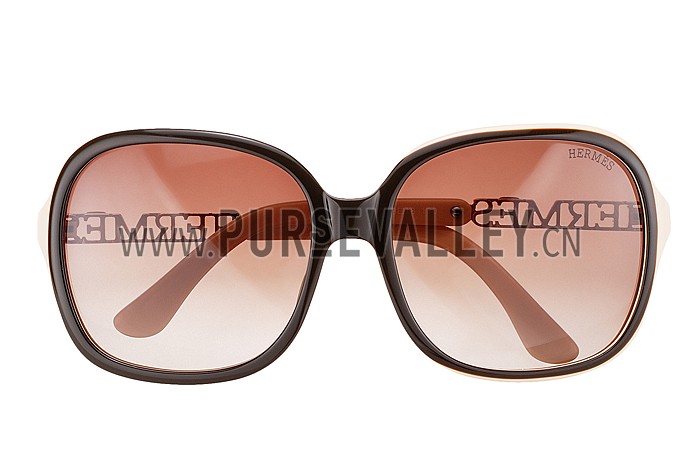 Hermes Large Oversized Beige Frame Sunglasses with Metallic Logo 308102