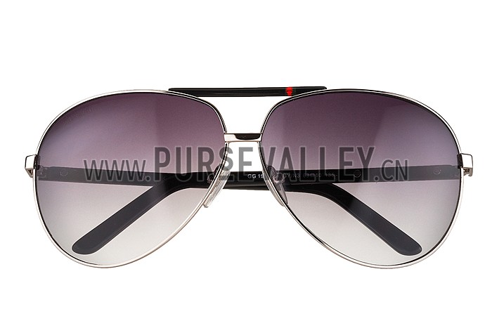 Gucci Aviator Web Detail Silver Temple Grey Lenses Sunglasses 308142