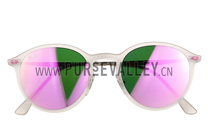 Ray Ban Clubround White Frame Lilac Mirrored Lenses Sunglasses 308175
