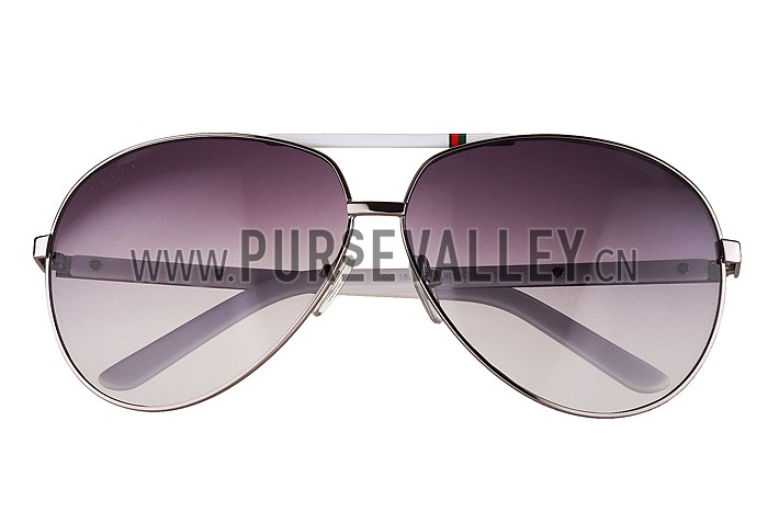 Gucci Aviator Web Detail White Temple Grey Lenses Sunglasses 308143