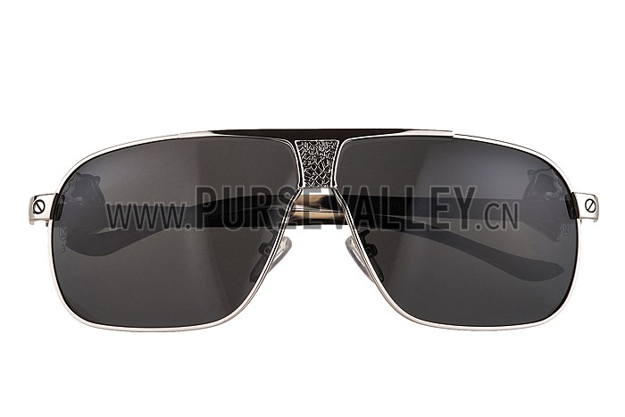 Cartier Screw And Panthere Decor Silver Frames Black Lenses Sunglasses 308136