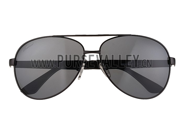 Gucci Signature Logo Black Frame Black Lenses Grey Temples Sunglasses 308147