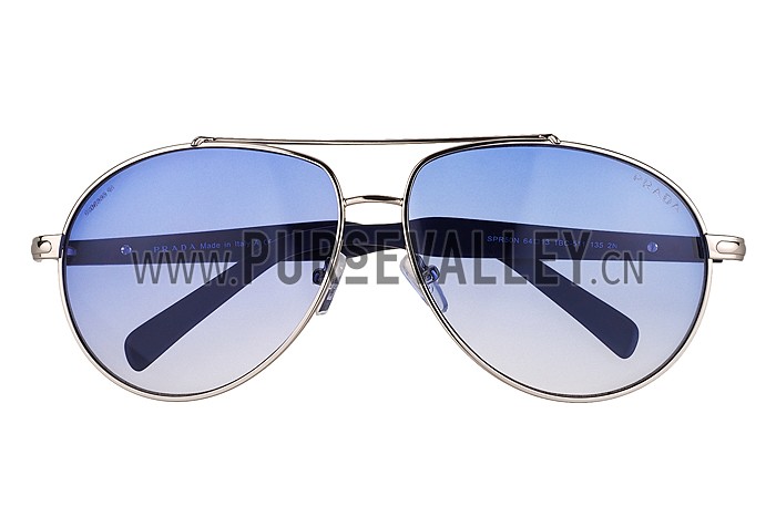 Prada Aviator Silver Frame Blue Lenses Sunglasses 308149