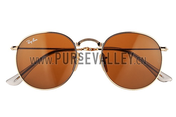 Ray Ban Round Gold Metal Frame Brown Lenses Sunglasses 308158